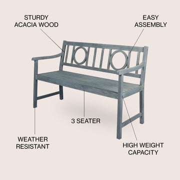 Apollo Circle-Back 600-Lbs Support Acacia Wood Outdoor Garden Patio Bench - JONATHAN Y